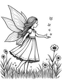 fairy casting spells over a meadow of wildflowers