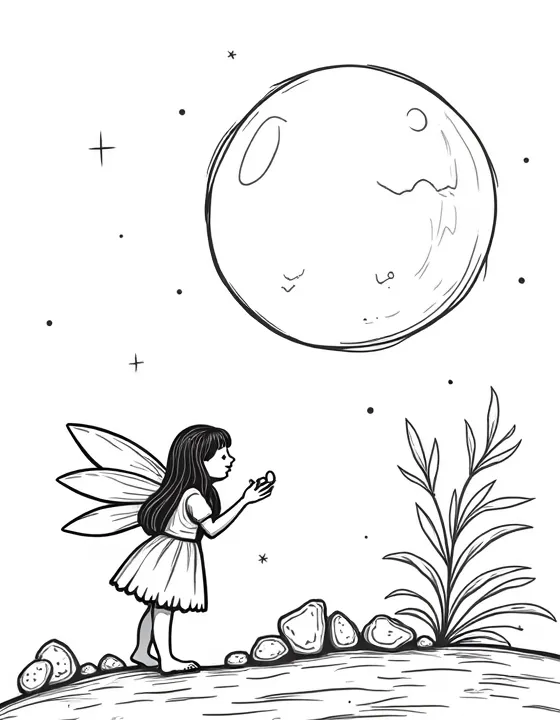 fairy collecting moonstones by the light of a full moon