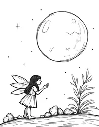 fairy collecting moonstones by the light of a full moon coloring pages