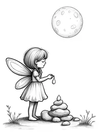 fairy collecting moonstones by the light of a full moon