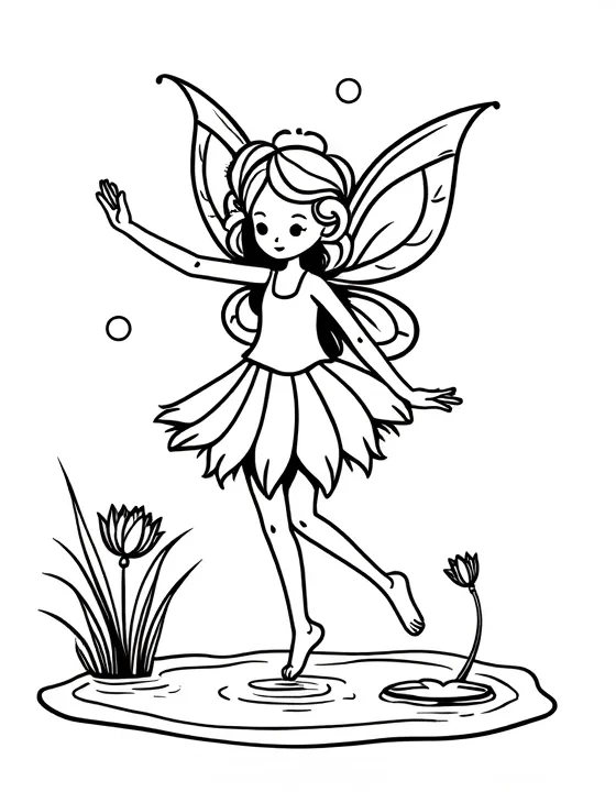 fairy dancing on a lily pad in a pond