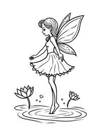 fairy dancing on a lily pad in a pond