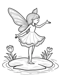 fairy dancing on a lily pad in a pond