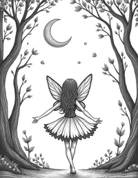 fairy dancing under moonlight in a enchanted forest coloring pages