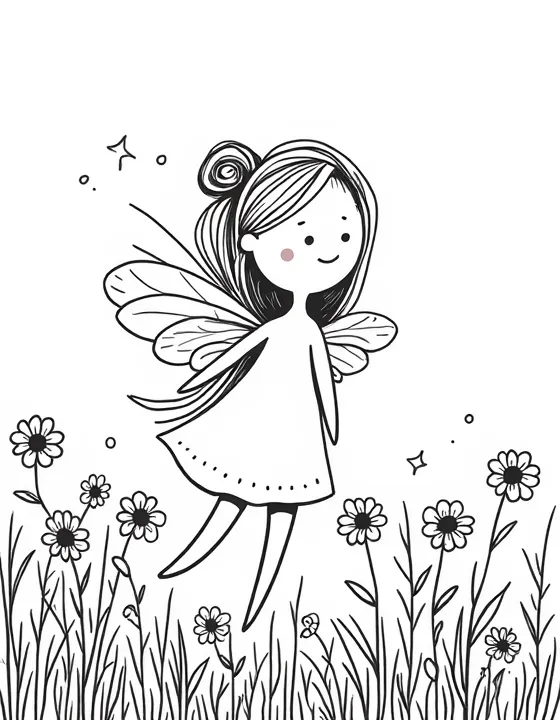 fairy floating amid a field of daisies