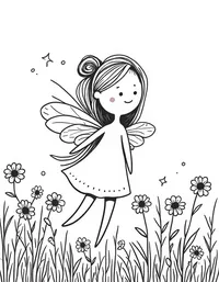 fairy floating amid a field of daisies coloring pages