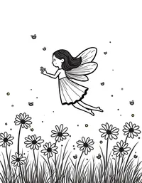 fairy floating amid a field of daisies