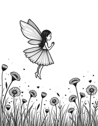 fairy floating amid a field of daisies