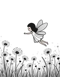 fairy floating amid a field of daisies