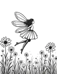 fairy floating amid a field of daisies