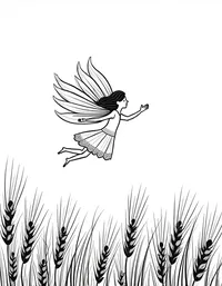 fairy flying over a field of golden wheat