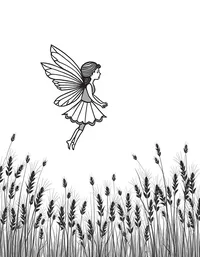 fairy flying over a field of golden wheat