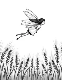 fairy flying over a field of golden wheat