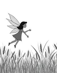 fairy flying over a field of golden wheat