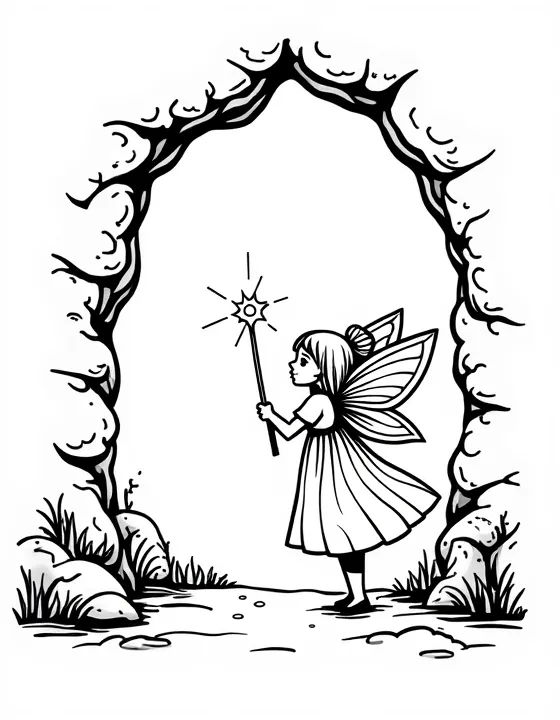 fairy illuminating a dark cave with her wand