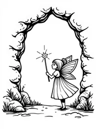 fairy illuminating a dark cave with her wand coloring pages