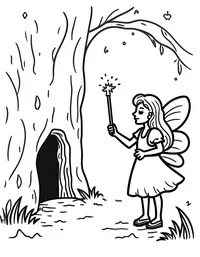 fairy illuminating a dark cave with her wand