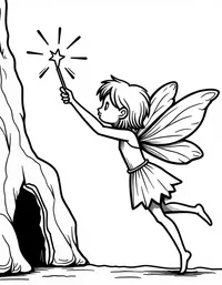 fairy illuminating a dark cave with her wand