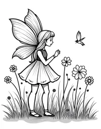 fairy planting seeds in a garden of magic flowers coloring pages