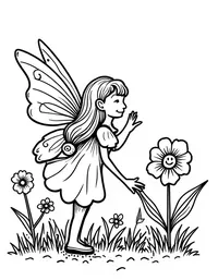 fairy planting seeds in a garden of magic flowers
