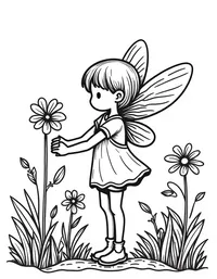 fairy planting seeds in a garden of magic flowers