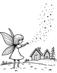 fairy sprinkling magic dust over a sleepy village