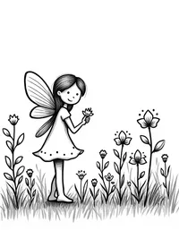 fairy tending to a garden of glowing plants at dusk