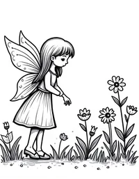 fairy tending to a garden of glowing plants at dusk