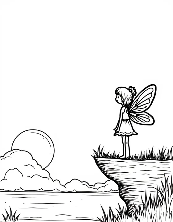 fairy watching the sunrise from a cliff