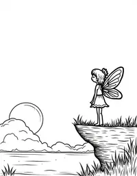 fairy watching the sunrise from a cliff coloring pages