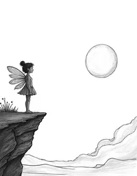 fairy watching the sunrise from a cliff