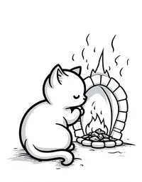 kitten curled up by a fireplace coloring pages