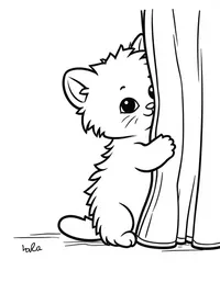 kitten hiding behind curtains coloring pages