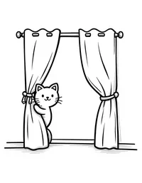 kitten hiding behind curtains