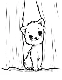 kitten hiding behind curtains