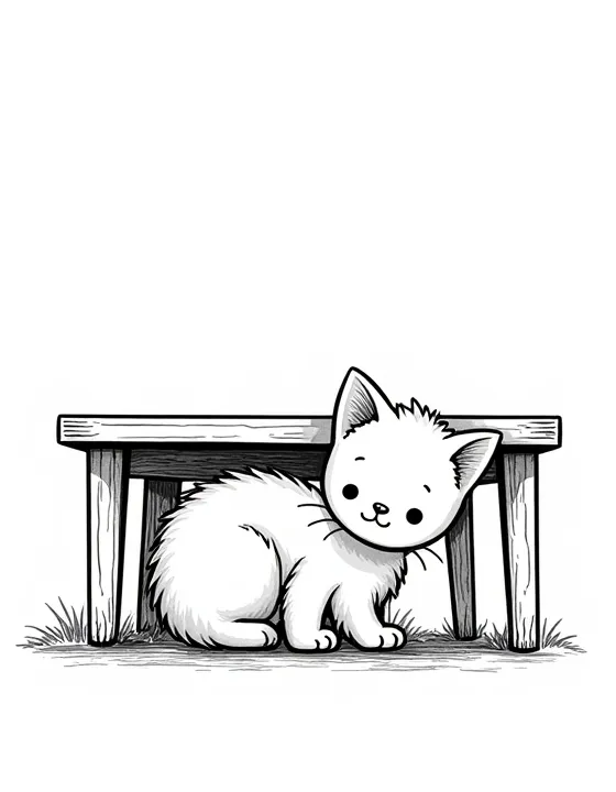 kitten hiding under a table