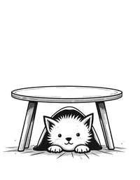 kitten hiding under a table