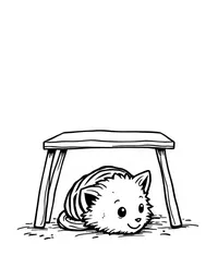 kitten hiding under a table