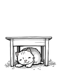 kitten hiding under a table