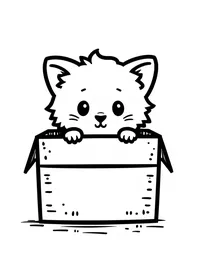 kitten peeking out of a box coloring pages