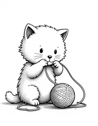 kitten playing with yarn