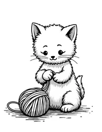 kitten playing with yarn