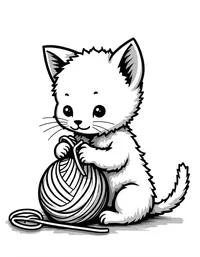 kitten playing with yarn