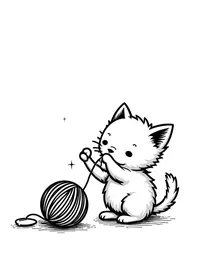 kitten playing with yarn