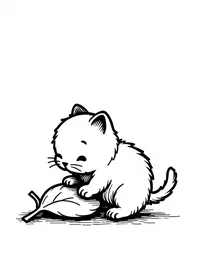 kitten pouncing on a leaf coloring pages