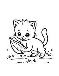 kitten pouncing on a leaf