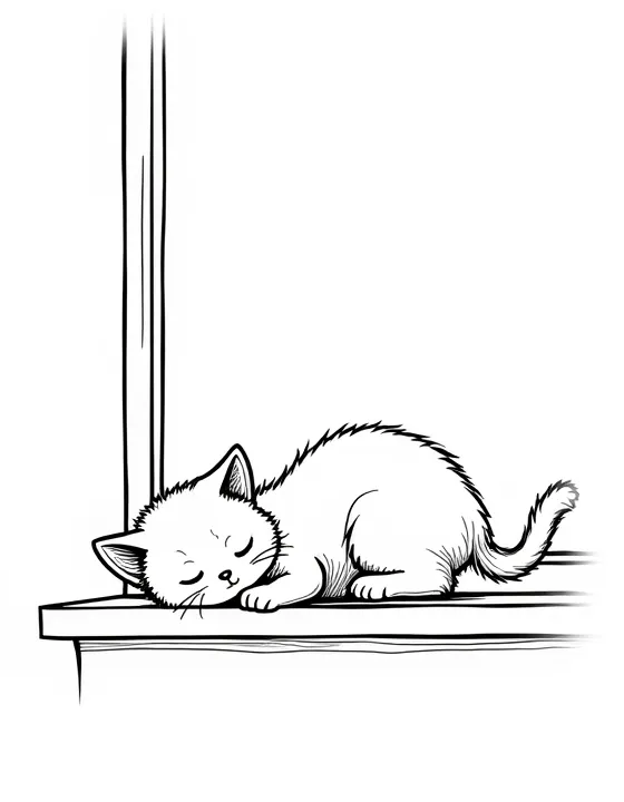 kitten sleeping on a windowsill