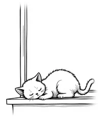 kitten sleeping on a windowsill coloring pages