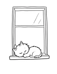 kitten sleeping on a windowsill