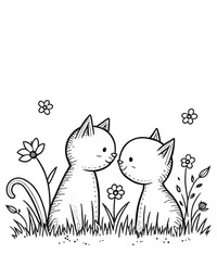 kitten sniffing flowers coloring pages